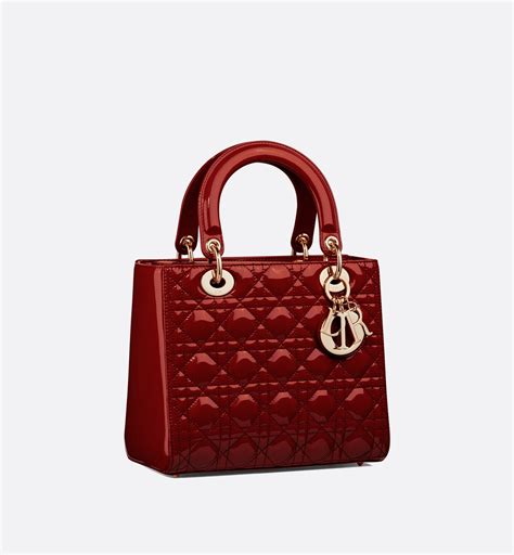 lady dior medium cherry red patent|Dior cannage bag.